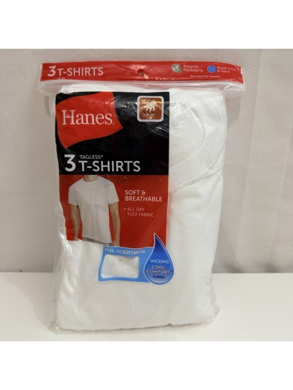 Hanes Men’s 3 Soft & Breathable Wicking Cool Comfort White T-Shirts Med